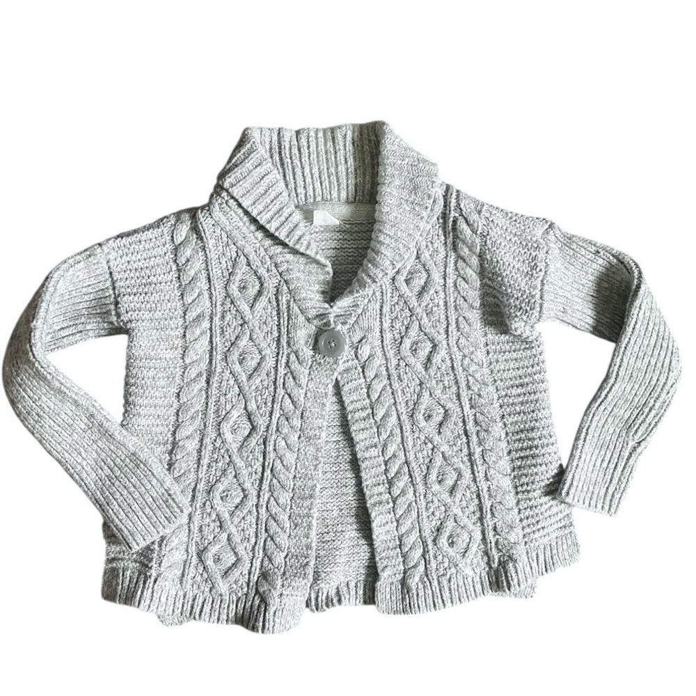 Gap Kids unisex gray Cardigan size 5 Holiday chunky Cotton Wool Knit classic